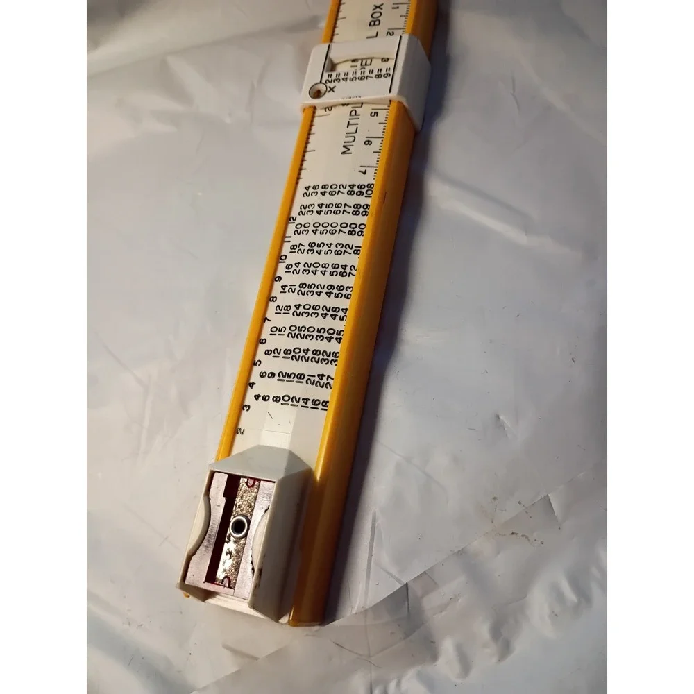 Vintage Sterling Multiplier Pencil Box Yellow Plastic Ruler Sharpener D-157534